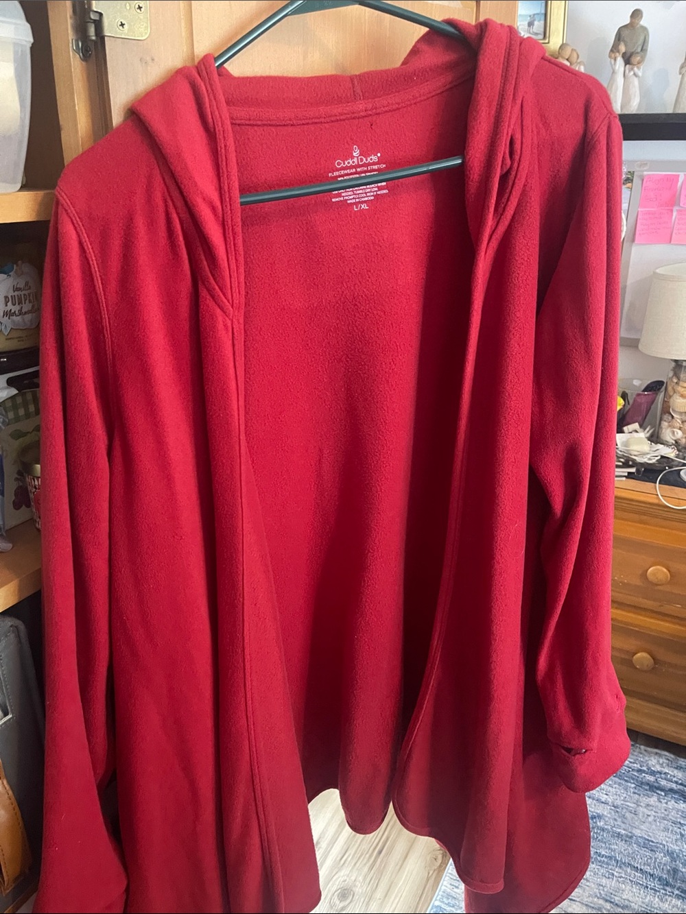 Cuddl Duds Open-Front Hooded Cardigan - Red